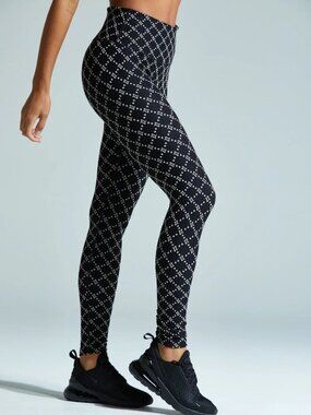 Noli Monogram Jacquard Leggings in Black & Tan High Rise Wide Waistband